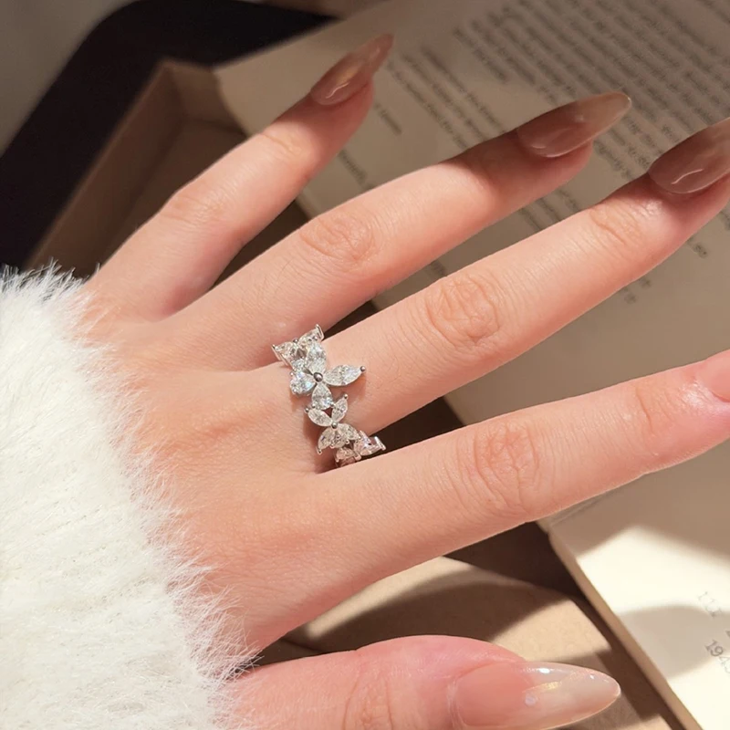Smyoue New Marquise Cut All Moissanite Ring for Woman Cute Butterfly Party Dating Band S925 Sterling Silver Plated 18K Wholesale