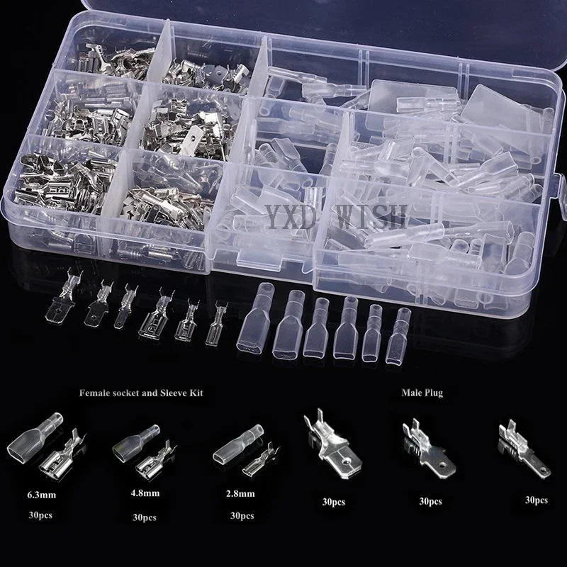 270pcs Female Male Flat Plug Crimp Terminals Cable Lugs Assortment Kit 2.8mm 4.8mm 6.3mm Set For Electrical Wire Connecting Set