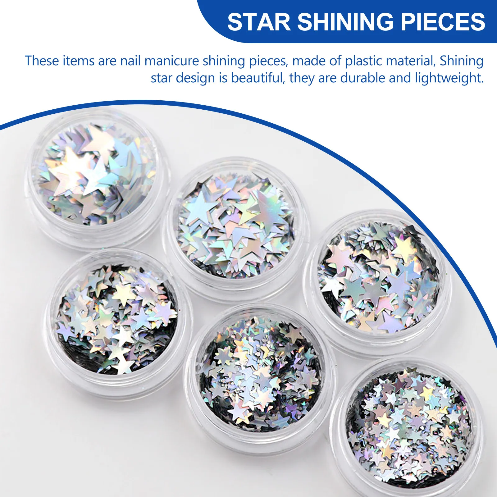 6 Box Silver Five Point Star Manicure Shining Pieces Plastic Lightweight Nail Art Decorations for DIY Salon Home Use