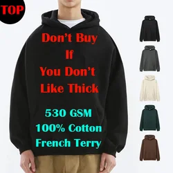 530GSM 100% Cotton French Terry High-end Heavy Weight New Fashion Winter Pullovers Casual Thick Drop-Shoulder Sweatshirt Hoodies