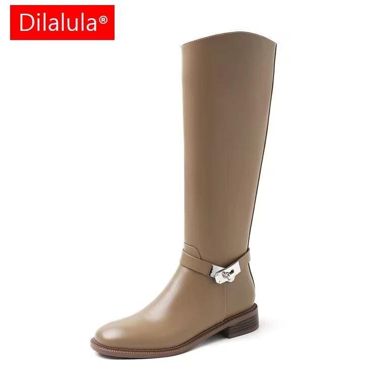 Dilalula Genuine Leather Women Knee High Boots Women Thick Low Heel Daily Autumn Winter Long Boots Ladies Knight Boots 2025