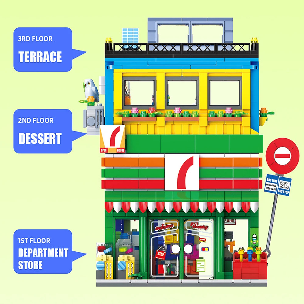 

1263PCS Collectible Convenience Store Bricks City Model Modular Street View Model Desktop Decor Christmas Toys Gift For Kids
