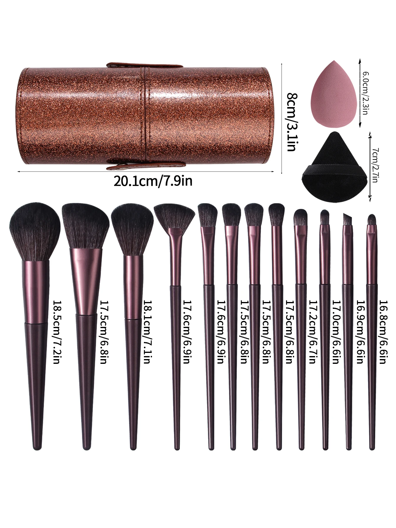 Ensemble de pinceaux de maquillage haut de gamme 19 pièces: 12 ensembles de pinceaux de maquillage + 6 bouffées de poudre d'éponge de maquillage douce et œufs de beauté + seau de rangement