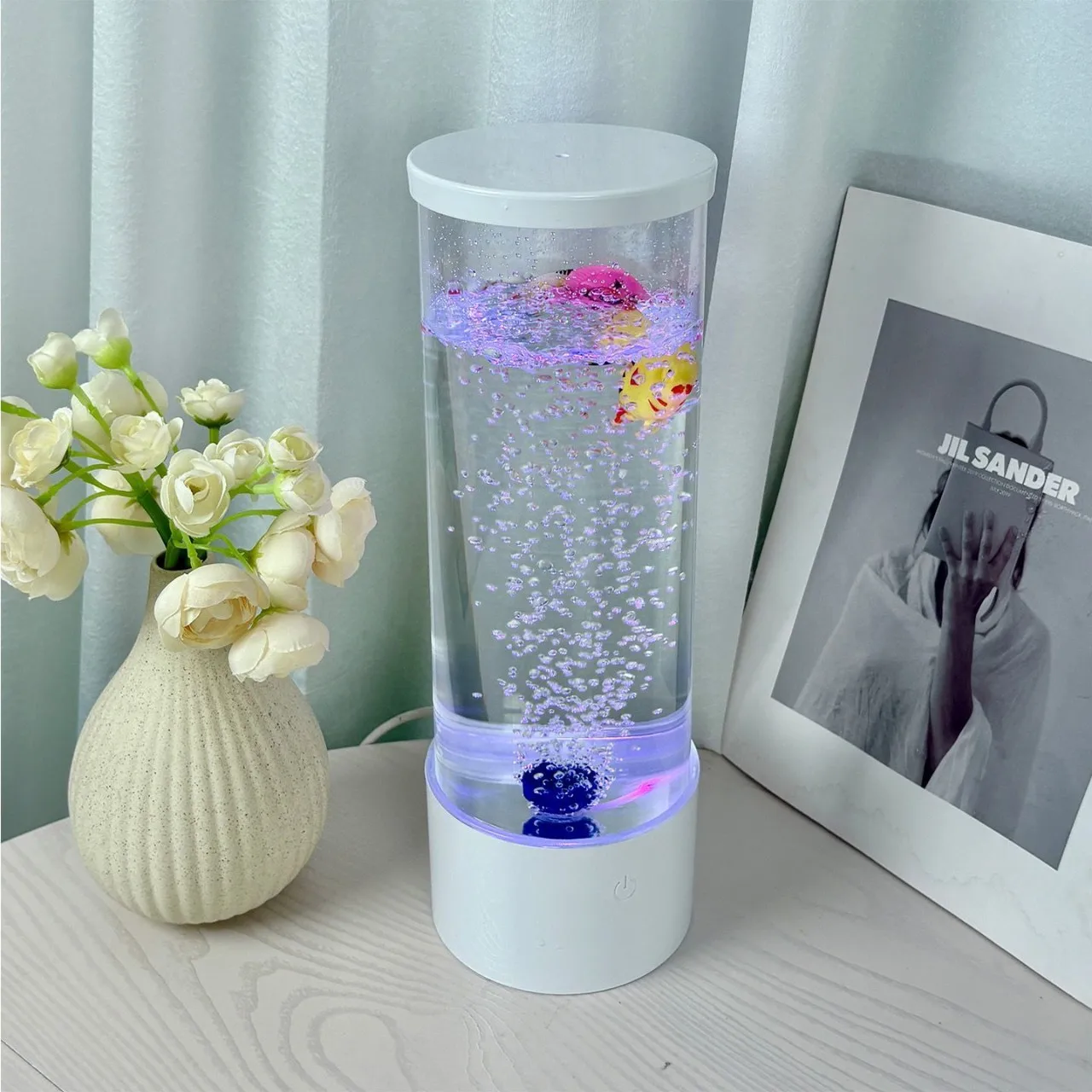 Colorful LED Bubble Fish Tank Night Light, 7-Color Changing Simulated Aquarium Atmosphere Lamp for Home Bedroom Desk Decoration