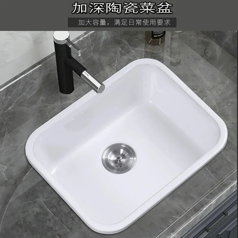 For Kitchen Deep Ceramic Vegetable Basin Large Water Outlet Sink Countertop or Undermount Wash Bowl Durable Easy Drainage