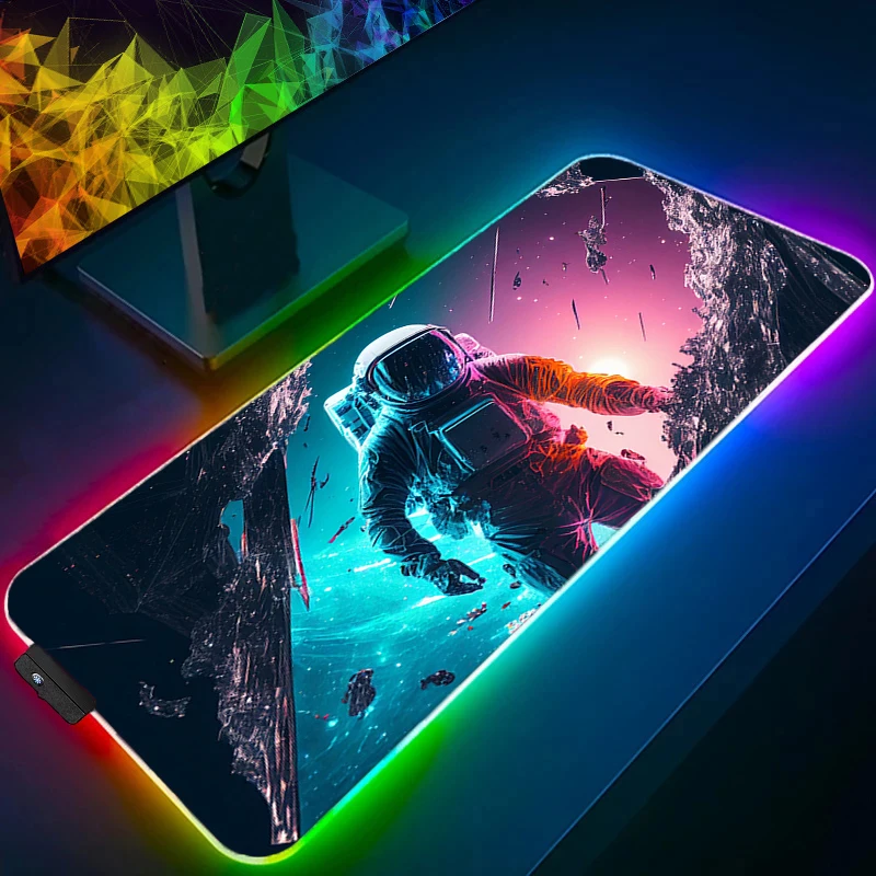 Mouse Pad Anime Gamer RGB Computer Astronaut Mousepad Gaming Accessories Tablet Varmilo Keyboard Pad LED Space Galaxy Desk Mat
