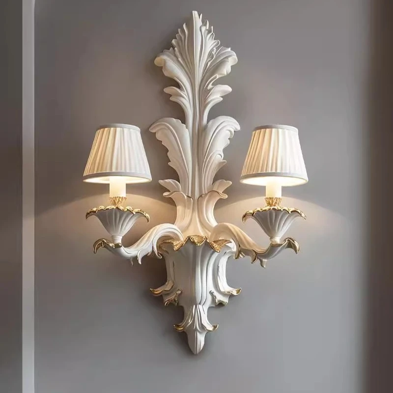 French Carved Wall Lamp Hotel Lobby High Sense Double Head Wall Lamp Living Room Dining Room Background Retro Gilt Wall Lamp