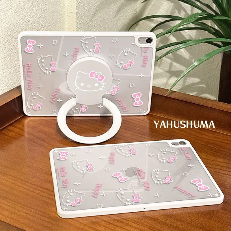 Sanrios Hello Kittys Cute Ipad10 Tablet Shell New Style Acrylic Cartoon Desktop with Stand Girl Heart Tablet Protect Back Shell