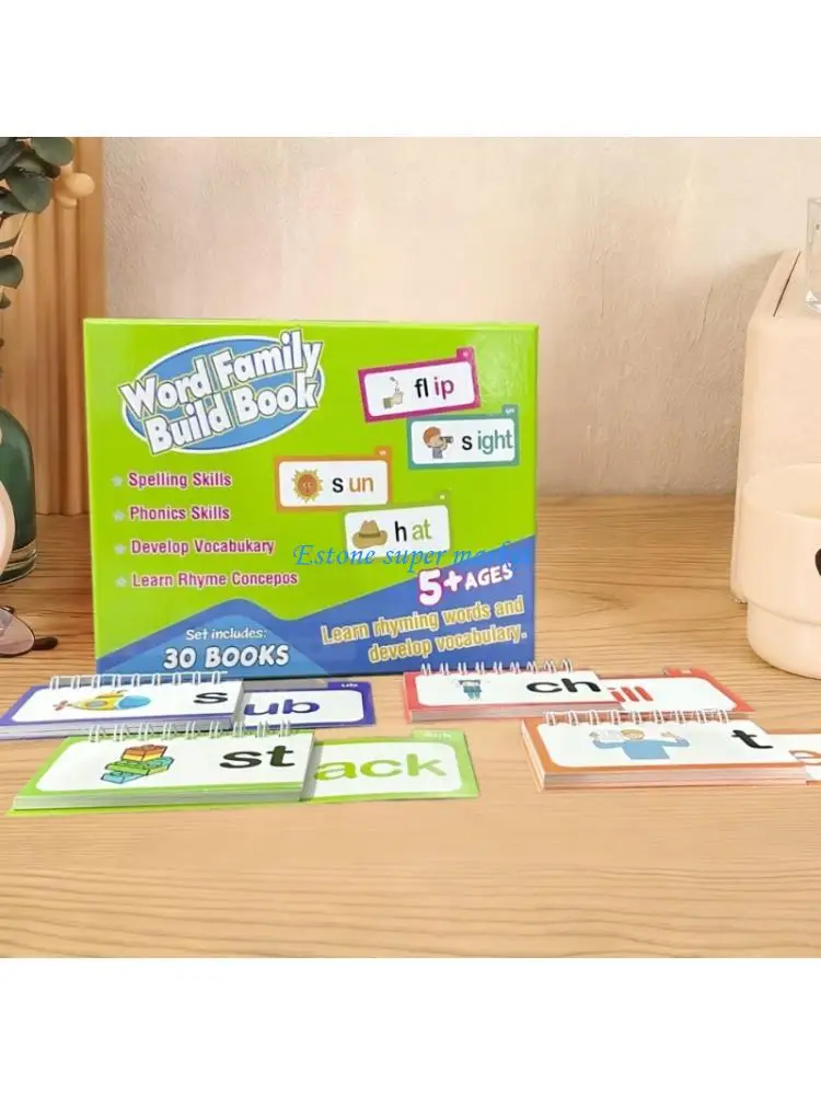 090B Rhyming Vocabulary Flash Cards Educational Toy for Kids Fun Learning 30 Read and Books for Preschool Toddler