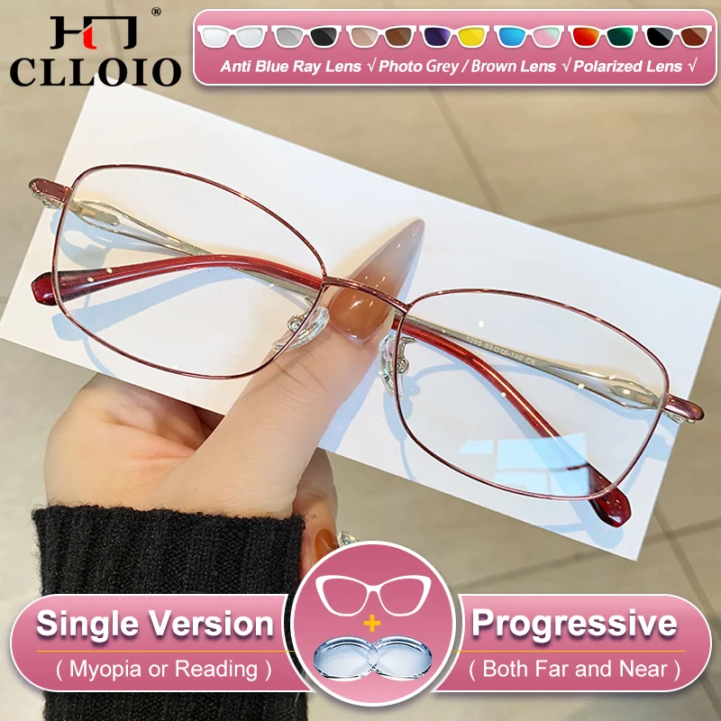 

CLLOIO New Versatile Rectangle Frame Myopia Prescription Glasses Women Ultralight Titanium Anti Blue Ray Progressive Eyeglasses