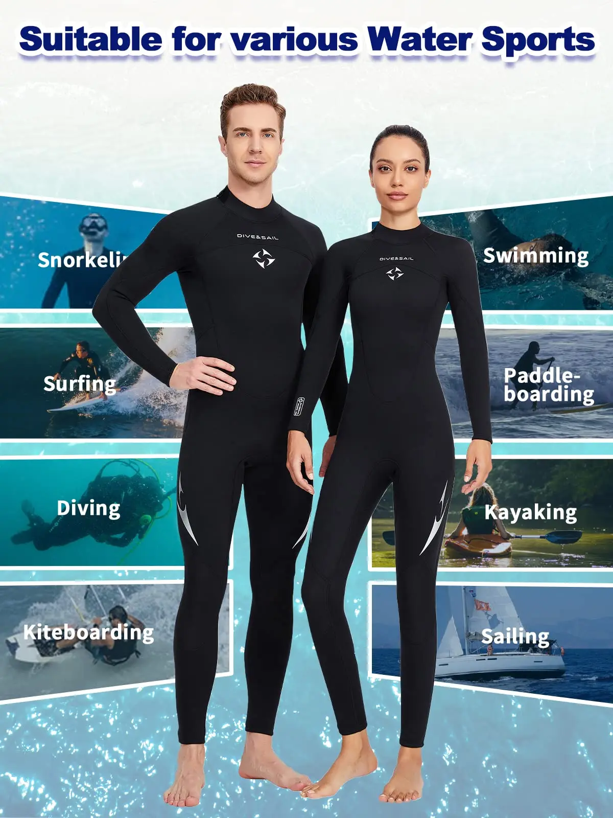 Wetsuit 3mm Neoprene Diving Suits Thermal Stretch Swimwear Back Zipper One Piece for Snorkeling Diving Swimming