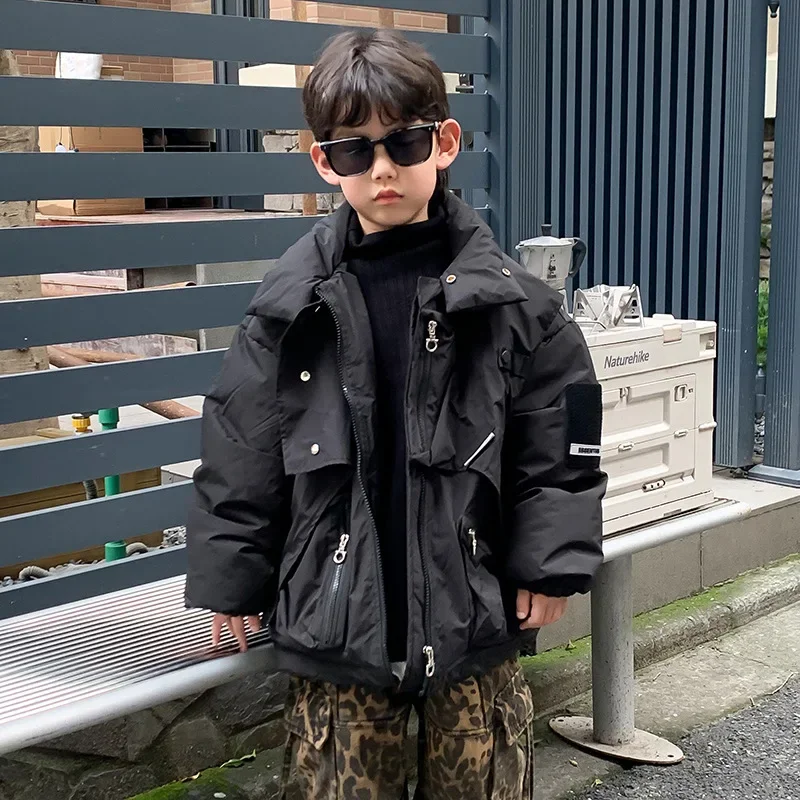 Children Clothing Boys Solid Color Personality Design Down Jacket 2024 Winter New Boys Fashion Down Coat Fashion Thickened Top