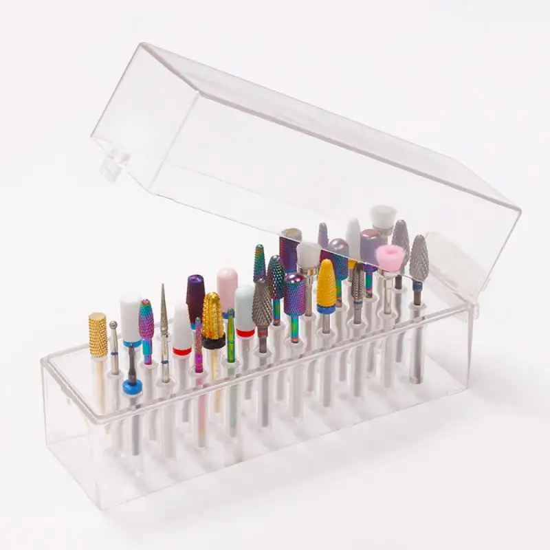 Holes Nail Art Drill Storage Box Transparent Black Nail Stand Grinding Polish Head Bit Holder Display Manicure Tool