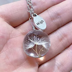 Light Luxury Dandelion Dried Flower Pendant Necklace, Elegant Flower Design Necklace, Creative Ladies Birthday Gift