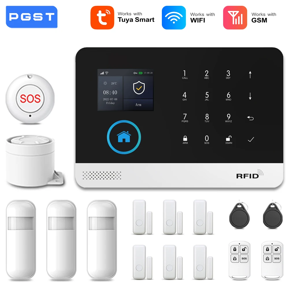 PGST 103 2,4 inch scherm 4G 2G WIFI GSM Home Bulgar Beveiligingssysteem voor thuis 433 MHz APP Controle RFID-kaart met PIR Beweging