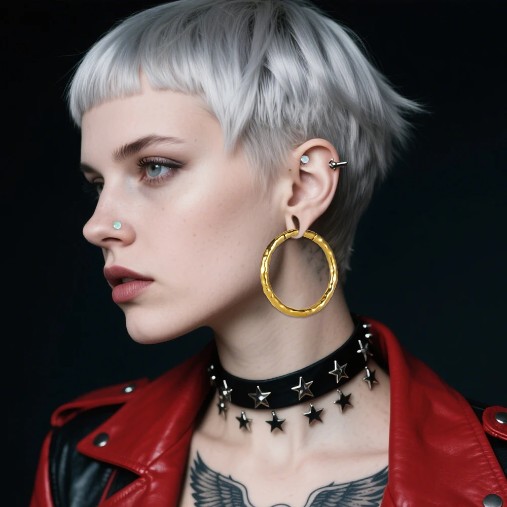Vanku 2PC Surgical Steel Fashion Rings Ear Weights for Stretched Ears, 5mm Ear Hangers Dangle Weighted Gauges Earrings for Women