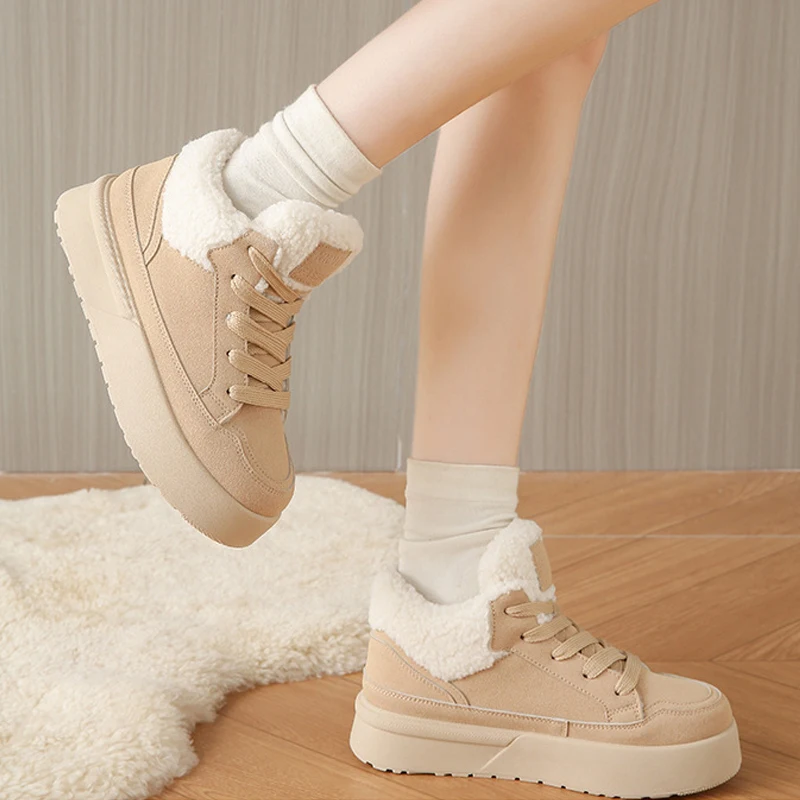 الشتاء الثلوج الأحذية النسائية الجلد المدبوغ سميكة الدافئة أحذية قطنية الحرارية الصوف مبطن عالية أعلى أحذية رياضية منصة الموضة حذاء من الجلد #4