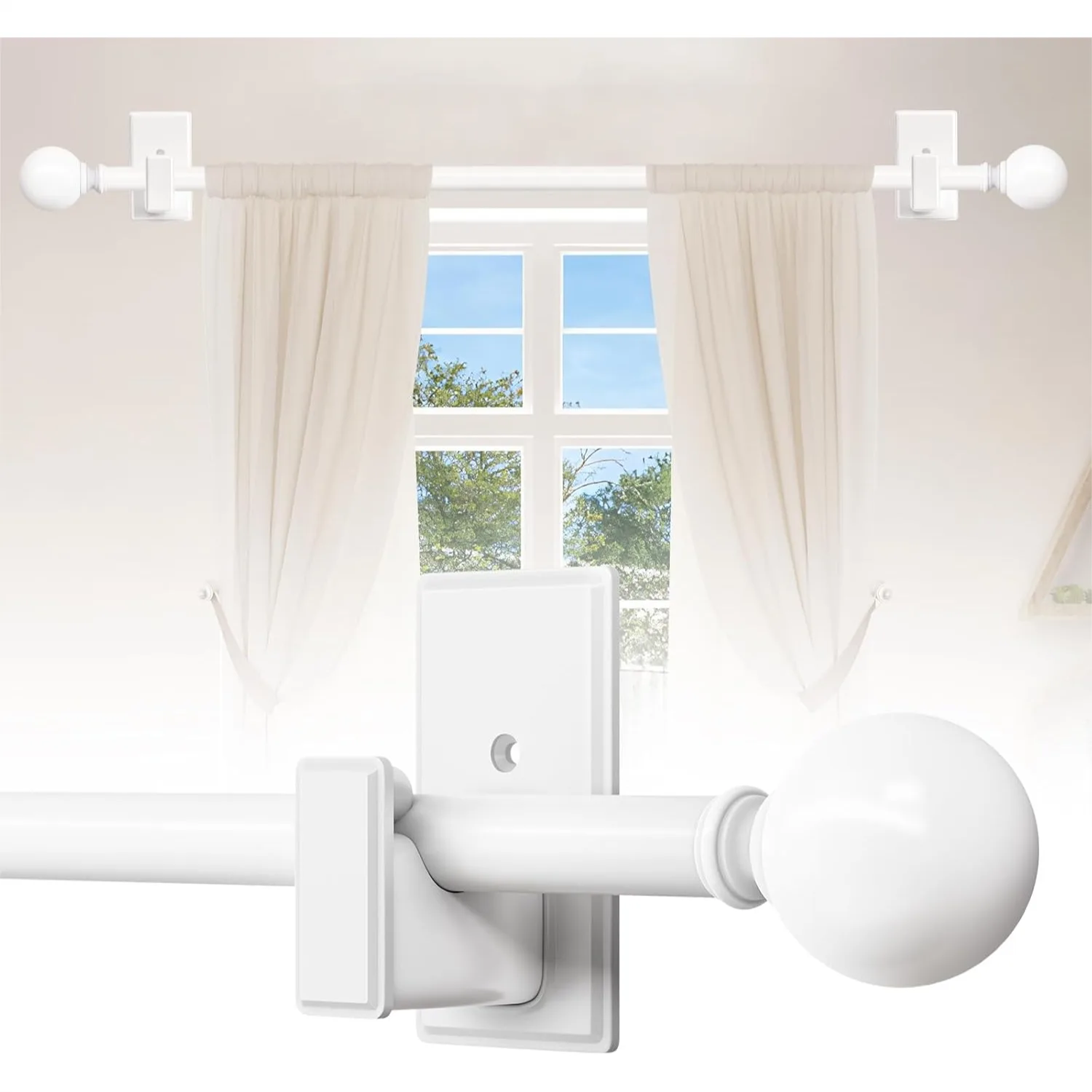 

Adjustable Curtain Rods No Drilling, 18-28 Inch Stick On Curtain Rod with Adhesive Brackets, Renter Friendly for Apartments