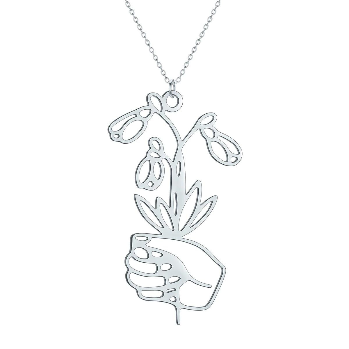 Birth Flower with Hand Stainless Steel Birth Month Flower Necklace Perfect Anniversary and Birthday Gift