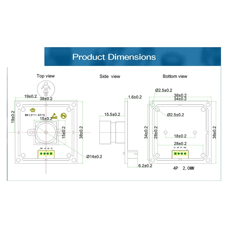 2MP HD 1080P OV2735 USB Camera Module FF 95° MJPEG, YUY2 Driver Free Plug-N-Play For Windows Linux Mac OSX,With 2M Cable