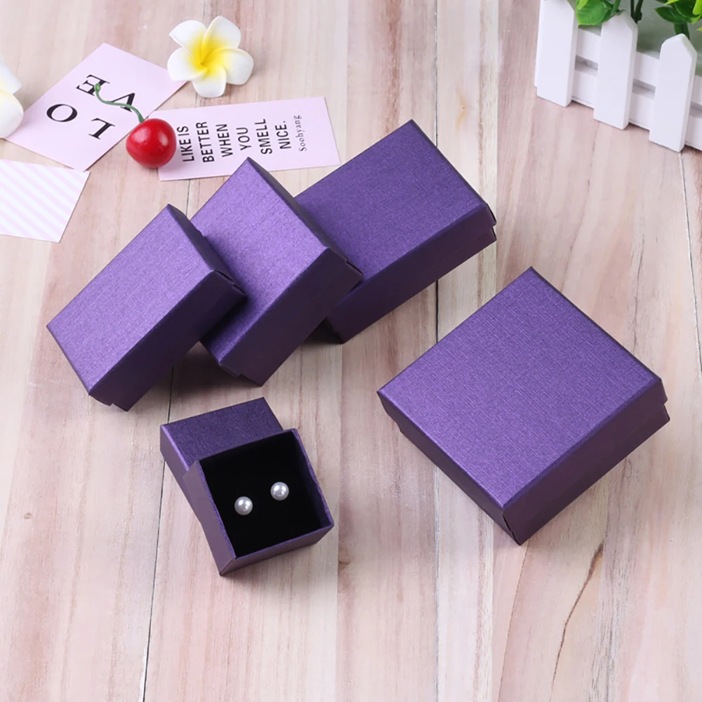 

20pcs/ lot Dark Purple Kraft Paper Jewellry Display Case Jewelry Organizer Boxes Simple Box Earnail Rings Earrings Bracelet box