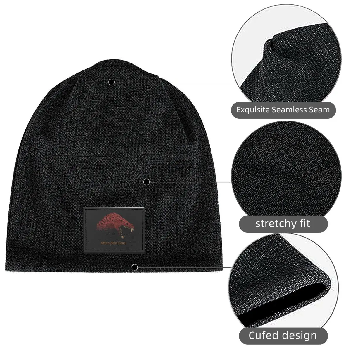 Odogaron Man's Best Fiend Waffle Knit Fleece Lined Beanie with PU Leather Patch Unisex Warm Winter Soft Cap