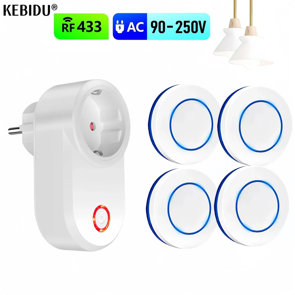 AC 220V 15A Wireless Remote Control Electrical Socket Switch 433mhz Rf Outlet EU Plug Round Transmitter for LED Home Appliance