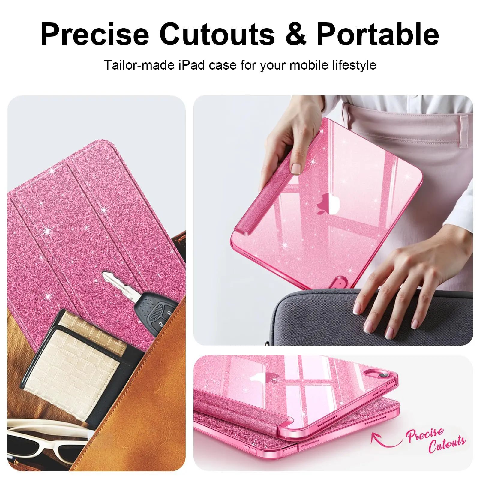 Glitter Sparkly Frosted Clear iPad A16 Case with Auto Sleep/Wake Multi-Angle Stand Slim Lightweight Shock-Resistant Cover