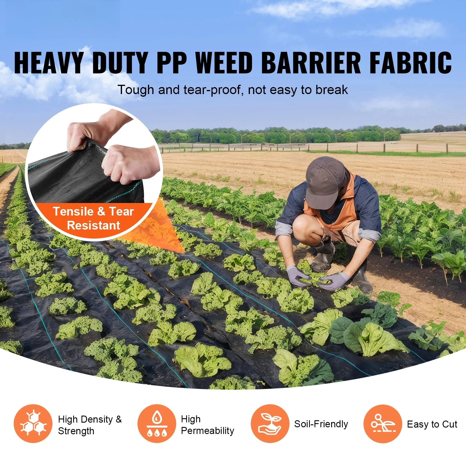 a*-VEVOR 3FTx50FT Premium Heavy Duty Weed Barrier Landscape Fabric 3.2OZ Woven Geotextile Fabric Under Gravel High Permeability