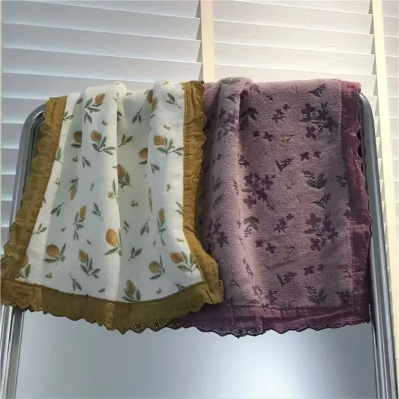 Couple Style Towel With Lace Floral Style Soft Skin Friendly Absorbent Quick Drying No Shedding  Home Wash Towel 2PCS/Set ZI776