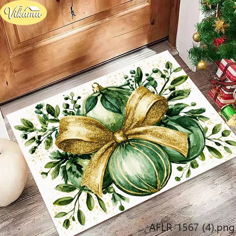 VIKAMA Watercolor Christmas Doormat Soft Non Slip Entryway Mat Indoor Outdoor Entryway Rug Washable Cozy Festive Home Decor