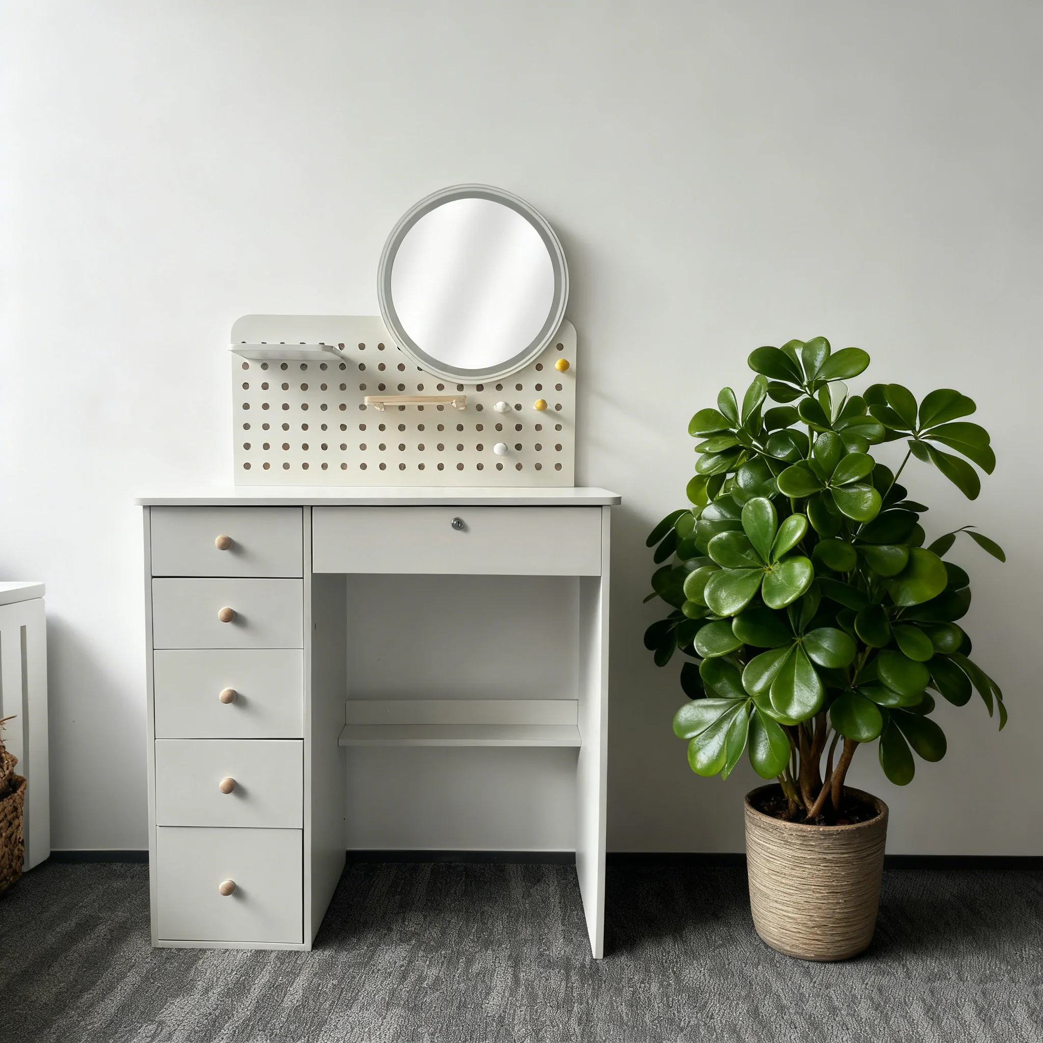 LED Mirror Vanity Table, Modern Makeup Desk with Large Storage Drawers, Compact Dressing Table for Small Bedrooms
