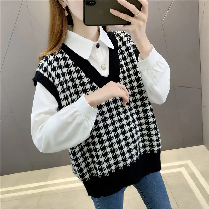 Birds vest sweater women wear knitted horse 2023 new spring loose v neck sleeveless Korean version of sweater vest jacket