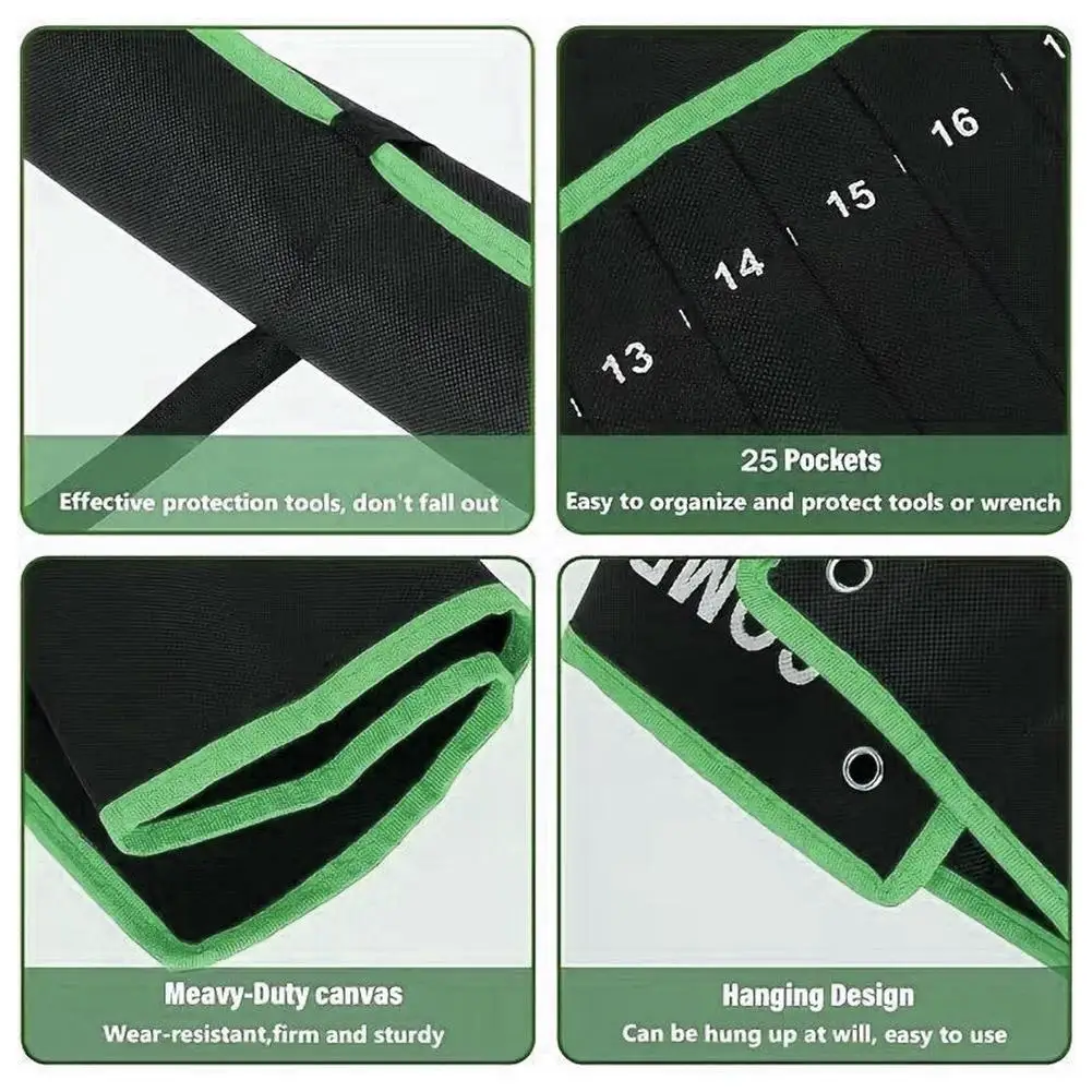 14-Fach Rollbare Werkzeugtasche Tragbare Werkzeugorganizer-Tasche Langlebige Canvas Handwerkzeug-Aufbewahrungstasche für die Garage – Detail 9