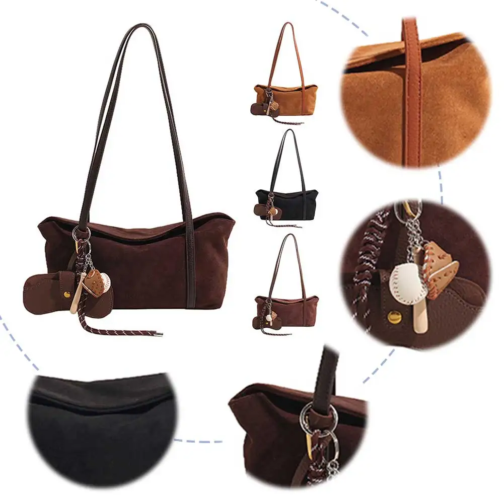 

Women Suede Flap Underarm Bag with Inner Pocket Retro Handbag Solid Satchel Bag Clutch Purse for Work Travel