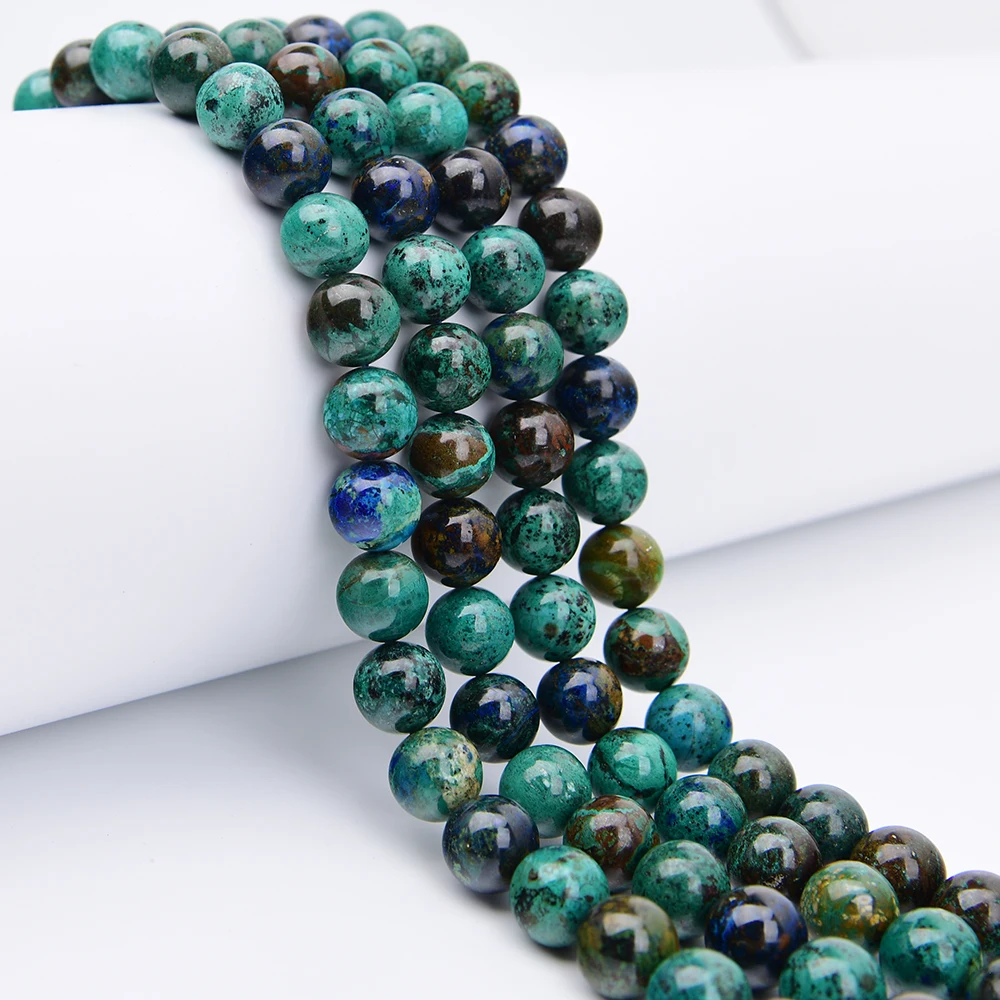 APDGG 14mm AA+ Natural Mix Color Azurite Malachite Gems Stone Smooth Round Loose Beads 15.5