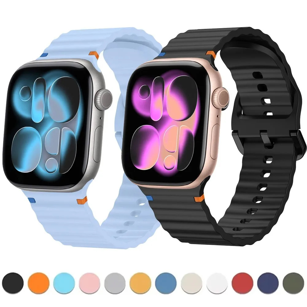 Silikonarmband für Apple Watch 11 10 46 mm 42 mm Ultra 3 2 1 49 mm Wellengenähtes Armband IWatch 9 8 7 6 5 SE3 45 mm 41 mm 44 mm 40 mm