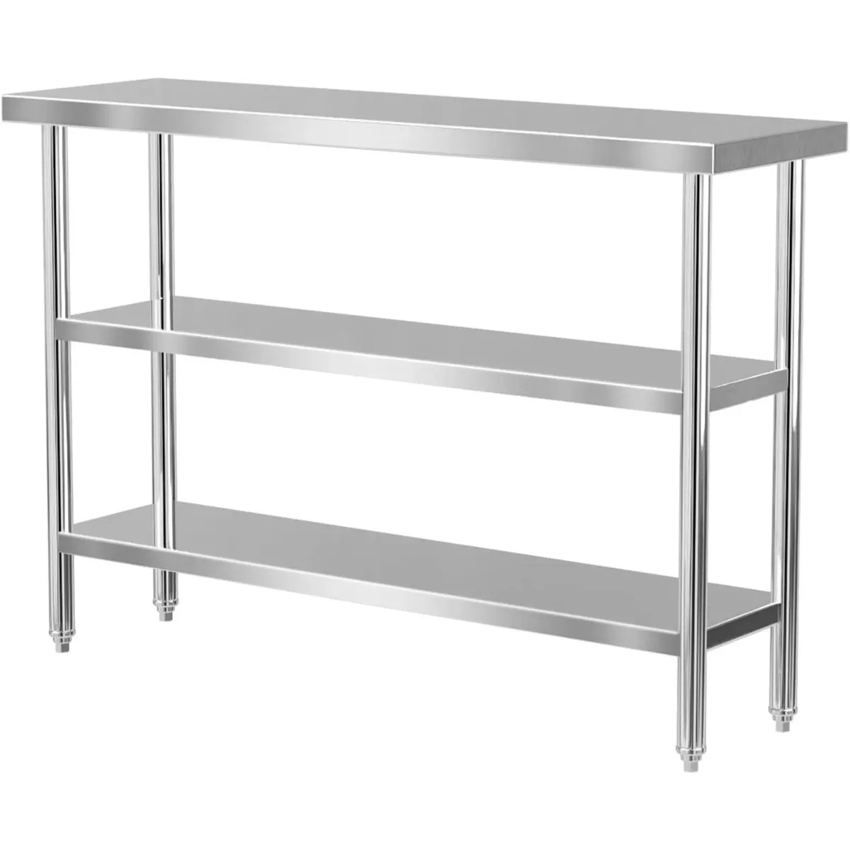 Stainless steel table with adjustable feet for heavy duty preparation and workbench with 2 shelves