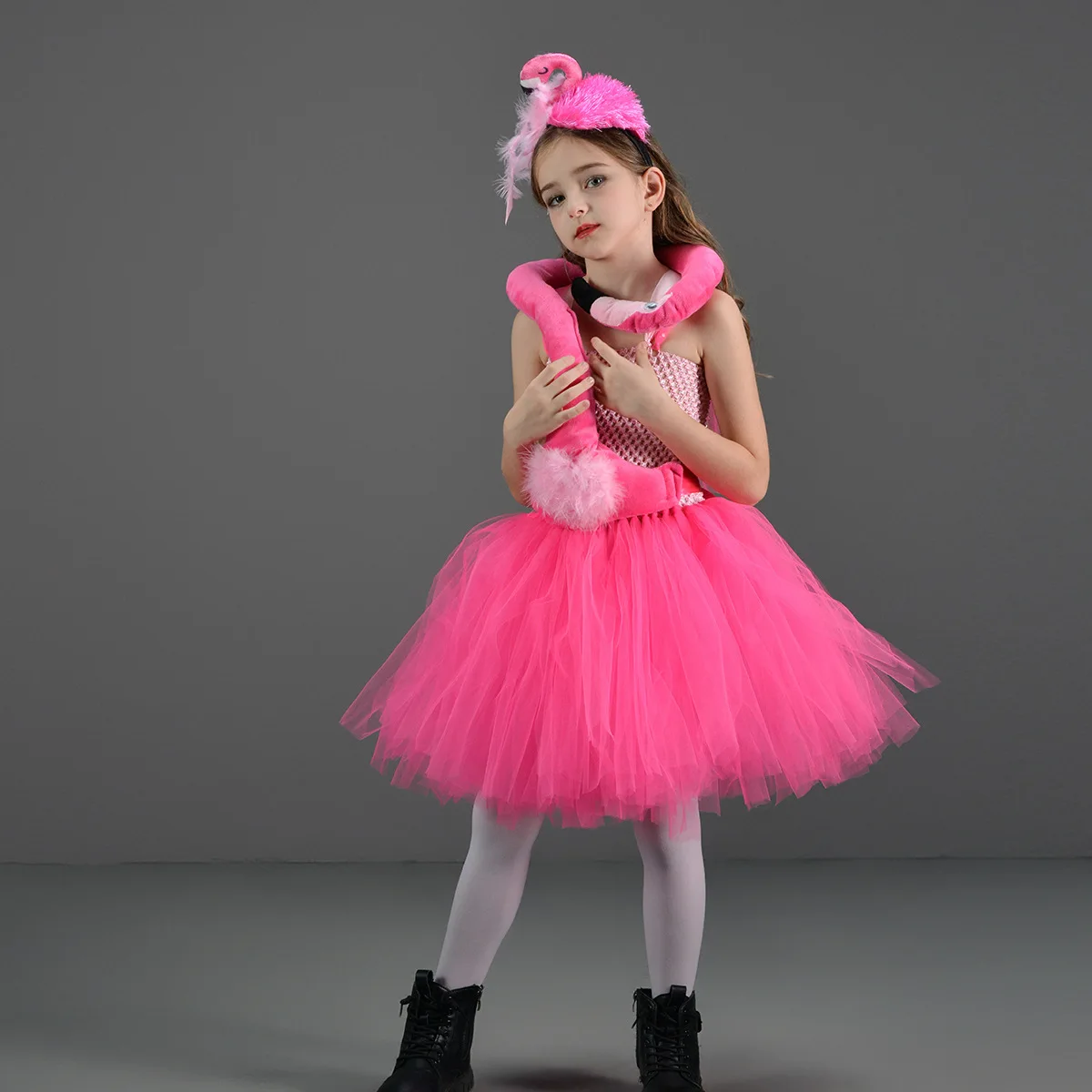 Kids Cosplay Pink Flamingo Stage Performance Costumes Girls Birthday Party Poncho Animal Playing Cos Costume Halloween Outfit view 3