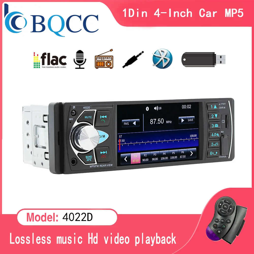 BQCC1 Din 4Inch Car Radio HD Screen Bluetooth Music Handsfree MP5 Player TF USB Charging Remote Audio System ISO Head Unit 4022D