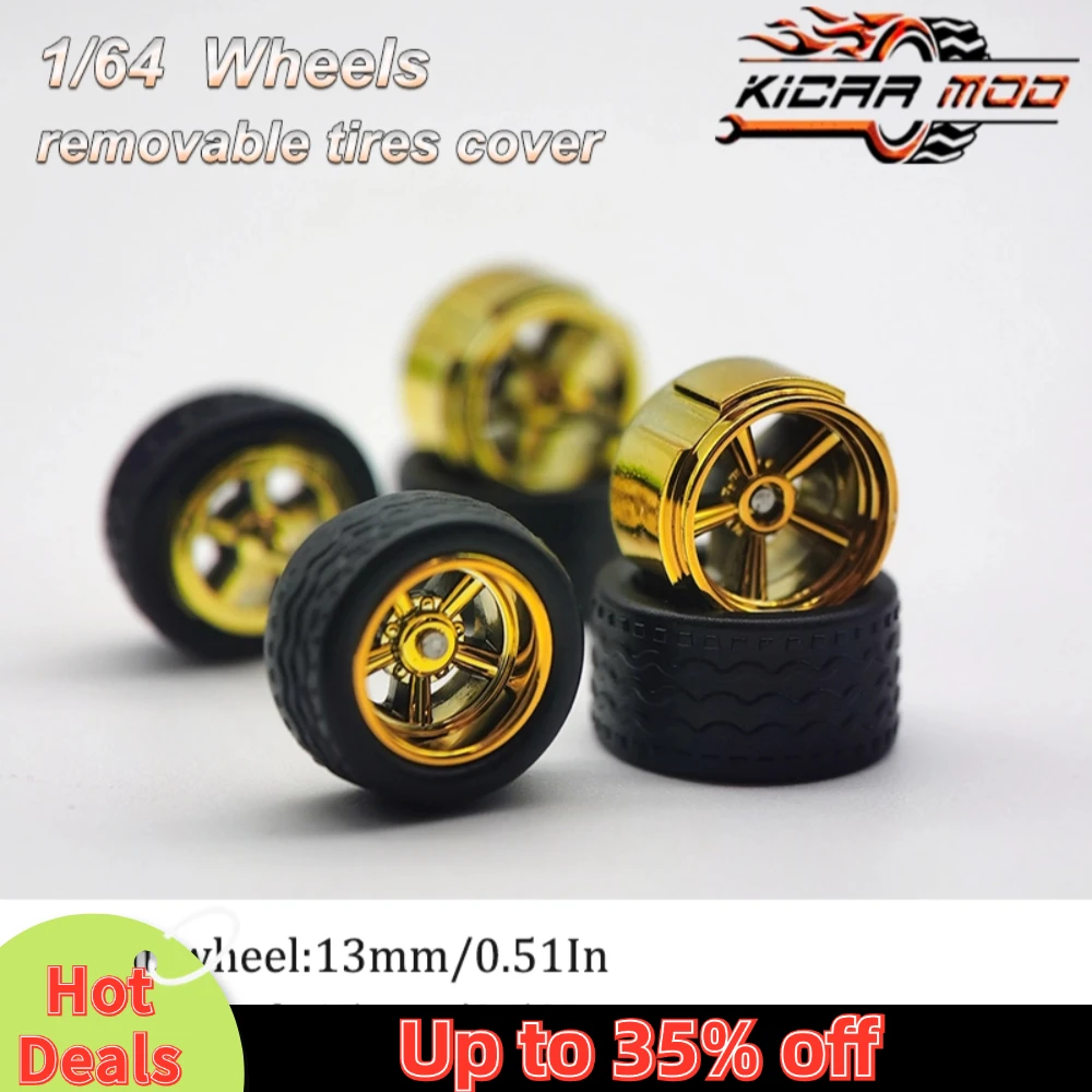 1/64 Model Car Wheels with Rubber Detachable Tires Large Size Refitting Parts for Hot Wheels Matchbox D:13mm+15mm 1 Set