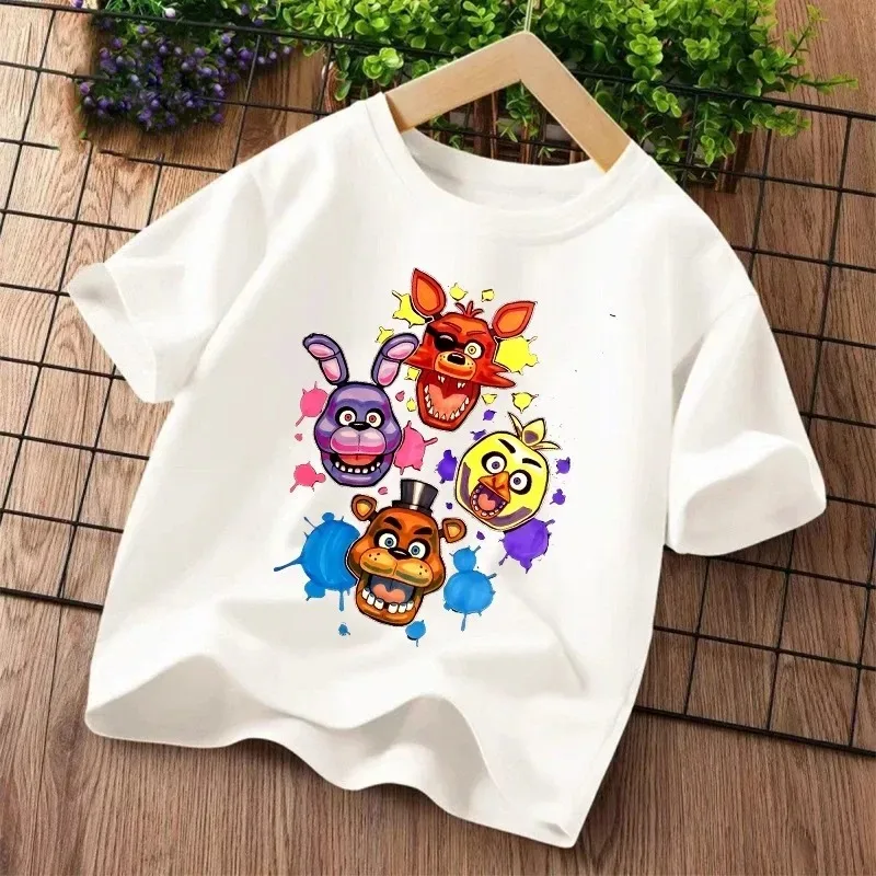 Five Nights at Freddy's Character Print T-Shirt for Kids Boys Girls Summer Cotton Game Theme Casual Tee