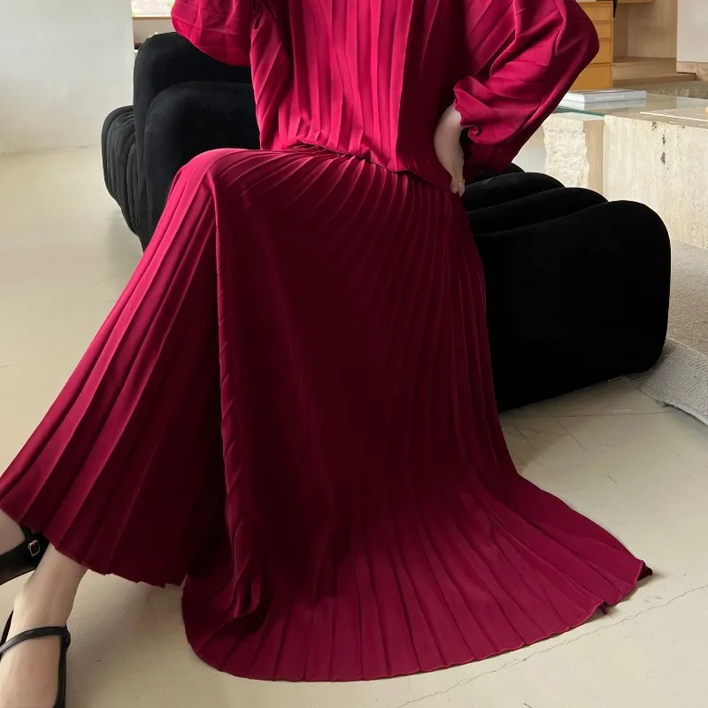 

Miyake Pleated Half Skirt Korean Version Fashionable Women Elegant High-quality Long Skirt Commuting Date Big Swing Skirt