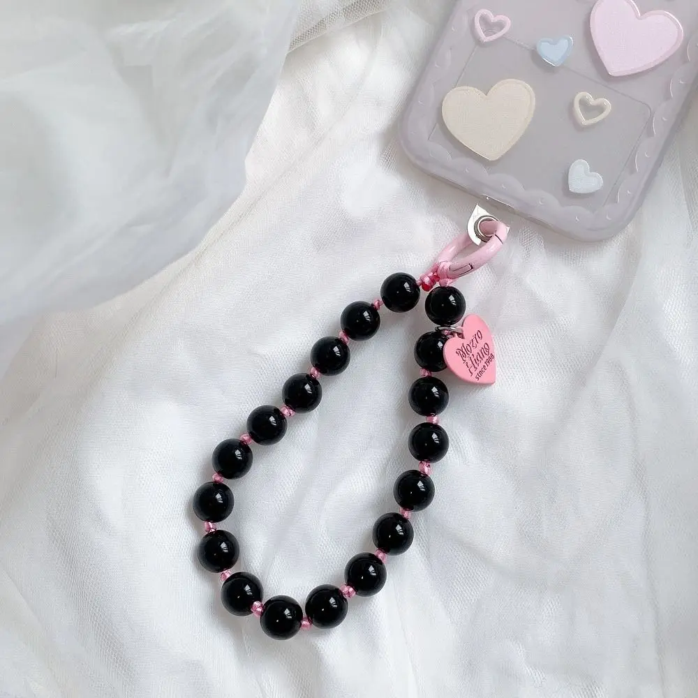 Colorful Phone Lanyard New Sweet Love Heart Phone Wrist Strap Fashion Lovely Beaded Pendant Lanyard