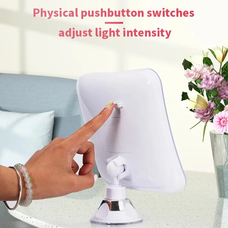 Powerful Square Led Mirror Makeup Magnification Cosmetic Mirrors Lighted Bathroom Makeup Mirror With Suction Cup