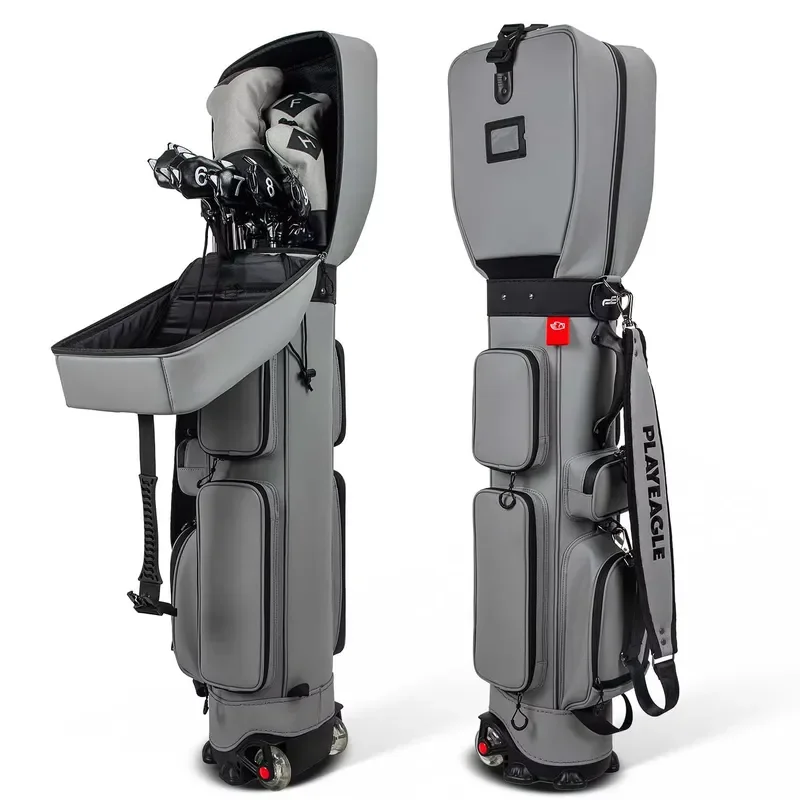 Lightweight Golf Cart Bag With Wheels Waterproof PU Leather Travel Stand Bag For Men Women Portable Golfing Equipment Storage