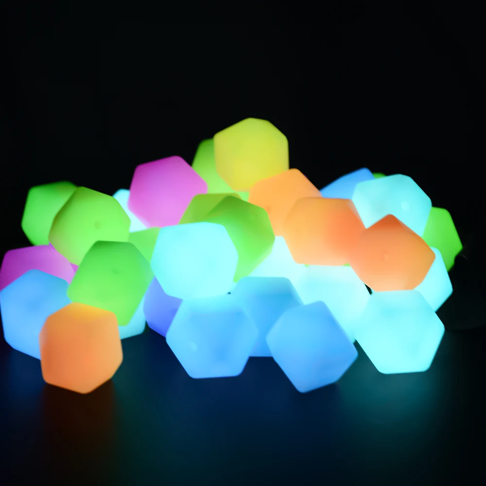 LOFCA 14mm-50pcs Luminous Mini Hexagon Beads Food Grade Silicone Glows At Night Suitable For Babies Over 4 Months