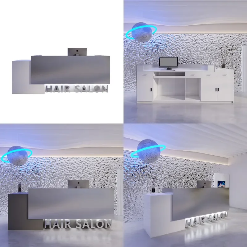 Modern Stainless Steel Reception Desk for Barber Shop Clothing Store Front Office Counter Simple Design