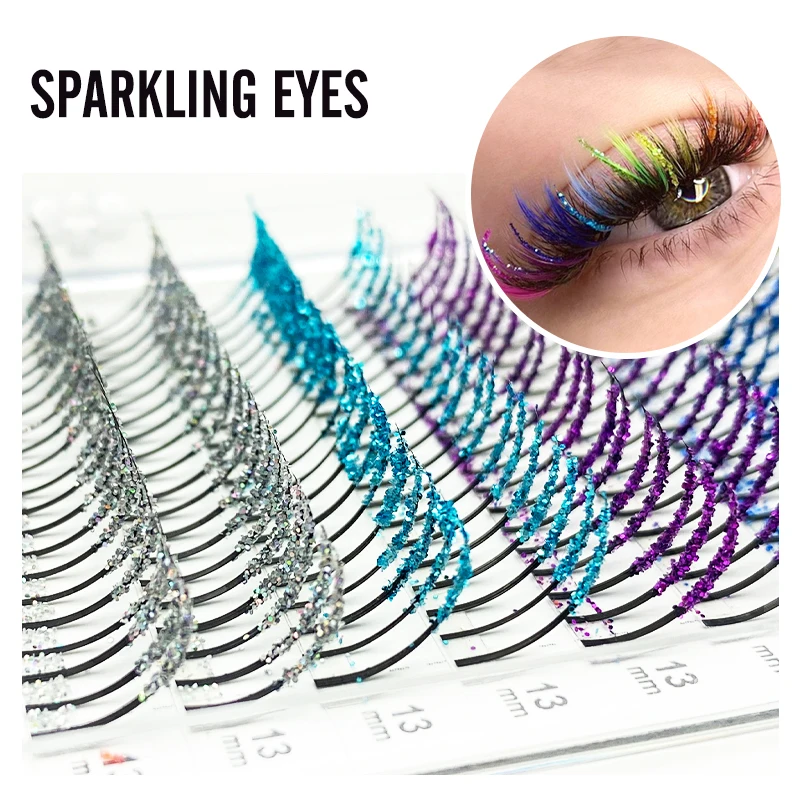 DIY Mix Colors Glitter Lash Extensions Halloween Party Shiny Faux Mink Christmas False Eyelash Extensions Makeup Wholesale