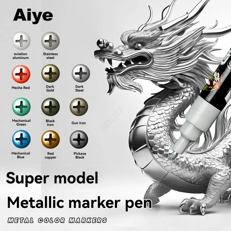 Metallic Markers Colouring Pens for Mech Painting Golden Paint Marker Pen Silvery Reflective Paint Model Marker Pen Stationery view 2